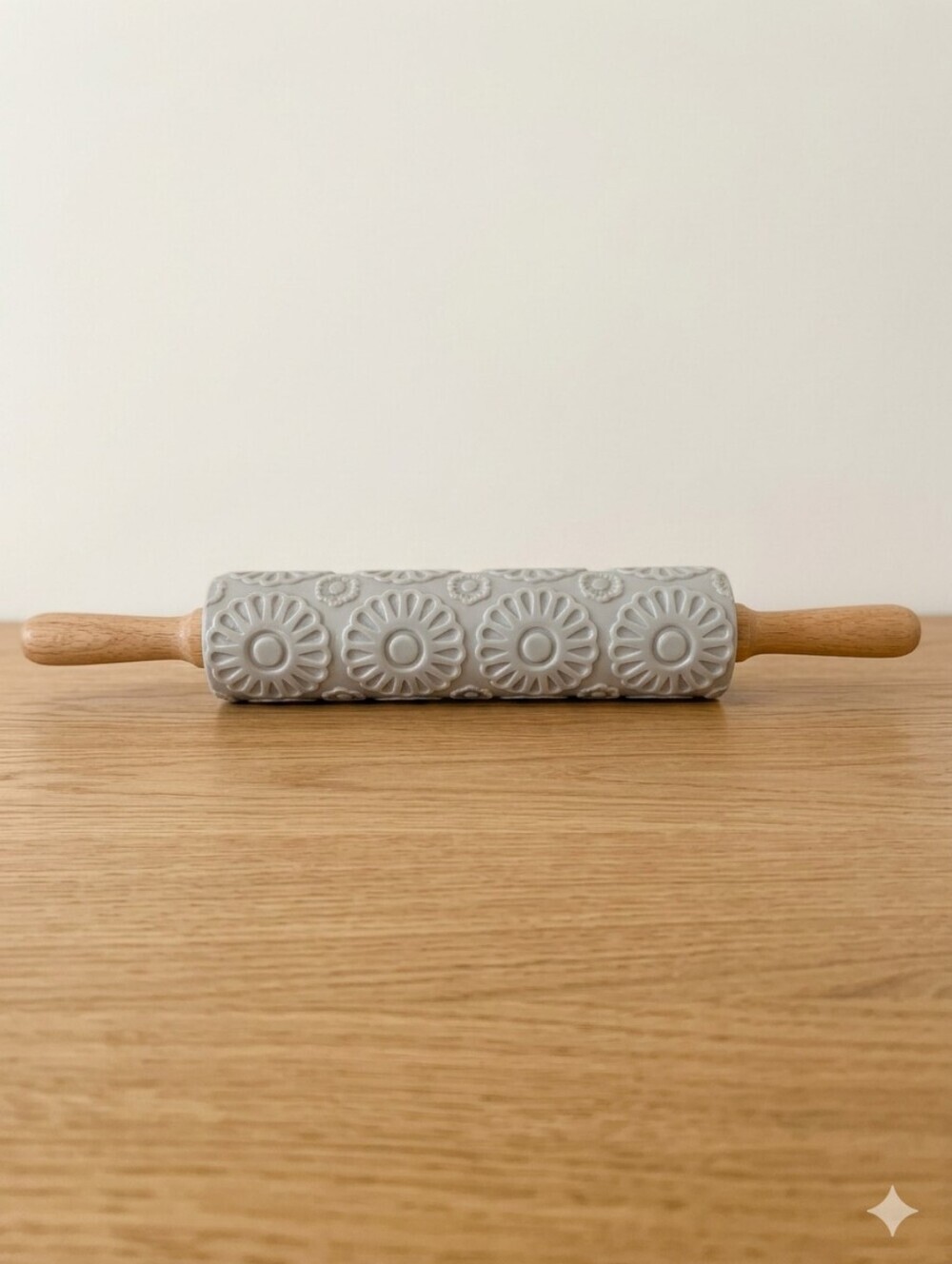 Embossed Ceramic Rolling Pin - Floral Pattern in Cream